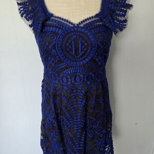 Yoana Baraschi Blue and Black Ruffled Sweetheart Mini Dress